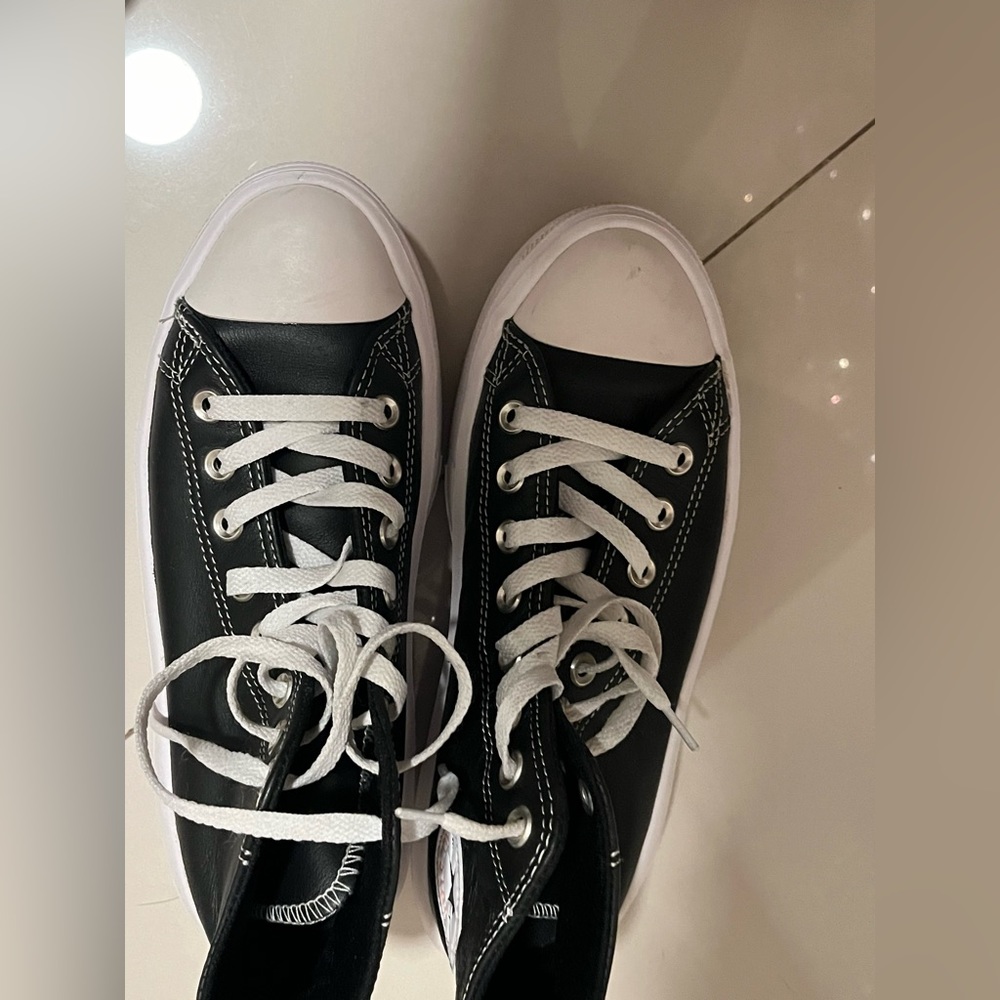 Black platform leather converse